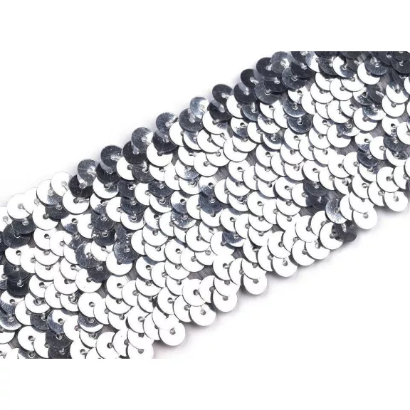 Elasztikus flitter szalag szélessége 45 mm rugalmas bortni - 1 ezüst (27 m-os csomagolás) Elasztikus flitter szalag szélessége 45 mm rugalmas bortni - 1 ezüst (27 m-os csomagolás)
