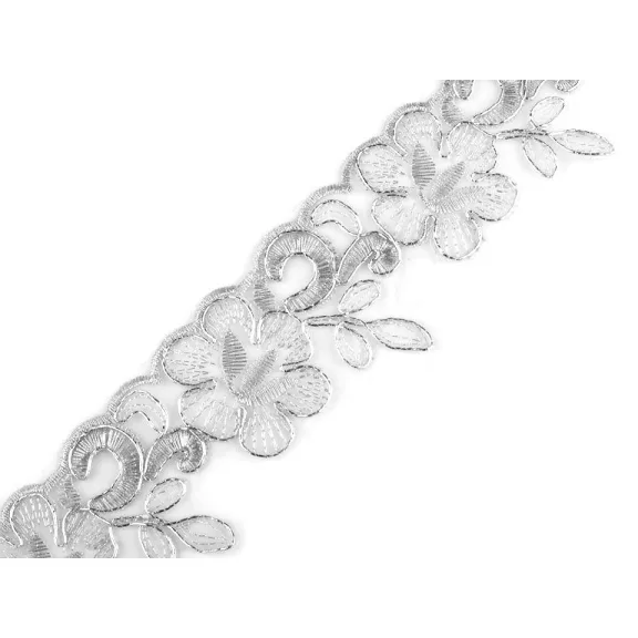 Hímzett paszomány monofilon szélessége 58 mm lurexszel - 1 ezüst Hímzett paszomány monofilon szélessége 58 mm lurexszel - 1 ezüst
