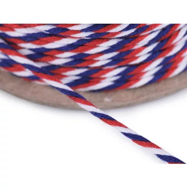   Nemzeti színű sodrott zsinór Ø2 mm hitelesítő tricolor - lásd a képen (200 m-os csomagolás)