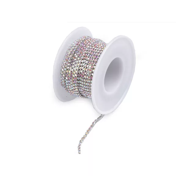 Kristály strasszlánc / bortnyi 2 mm - 1 crystal AB ezüst (9 m-es csomagolás) Kristály strasszlánc / bortnyi 2 mm - 1 crystal AB ezüst (9 m-es csomagolás)