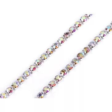   Kristály strasszlánc / bortnyi 2 mm - 1 crystal AB ezüst (9 m-es csomagolás)
