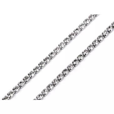   Kristály strasszlánc / bortnyi 2 mm - 3 crystal ezüst (9 m-es csomagolás)