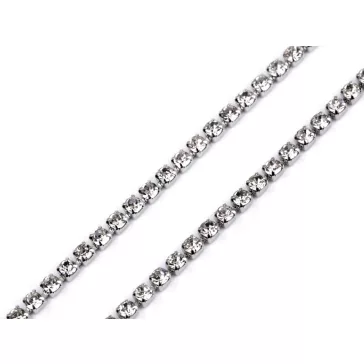   Kristály strasszlánc / bortnyi 2 mm - 3 crystal ezüst (27 m-os csomagolás)