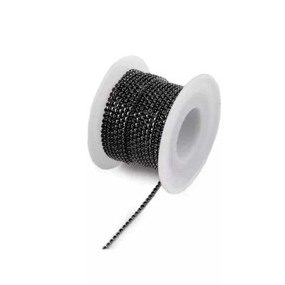 Kristály strasszlánc / bortnyi 2 mm - 4 fekete ezüst (9 m-es csomagolás) Kristály strasszlánc / bortnyi 2 mm - 4 fekete ezüst (9 m-es csomagolás)