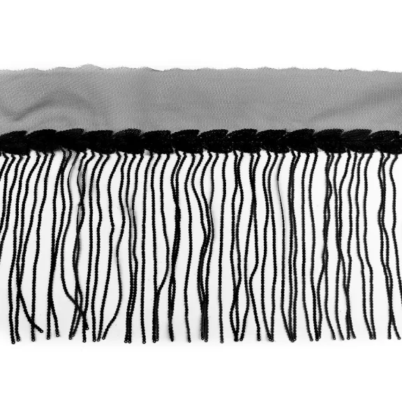 Paszomány monofil flitteres rojtokkal szélessége 20 cm - 10 fekete Paszomány monofil flitteres rojtokkal szélessége 20 cm - 10 fekete