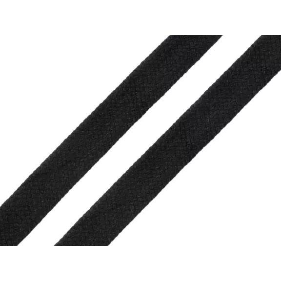 Pamut zsinó lapos / üreges szélea 13 mm - fekete (60 m-os csomagolás) Pamut zsinó lapos / üreges szélea 13 mm - fekete (60 m-os csomagolás)