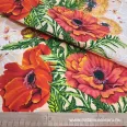   Poppy-patterned waffle fabric, 50cm wide - 0,9 metre last piece