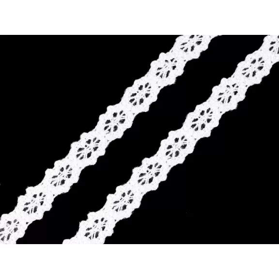 Pálcás csipke szélessége 12 mm - 1 fehér (67,5 m-os csomagolás) Pálcás csipke szélessége 12 mm - 1 fehér (67,5 m-os csomagolás)