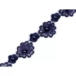 Csipke 3D virág gyönggyel szélessége 30 mm