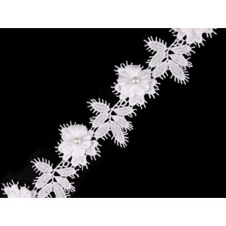 Szellős csipke 3D virág gyönggyel szélessége 42 mm