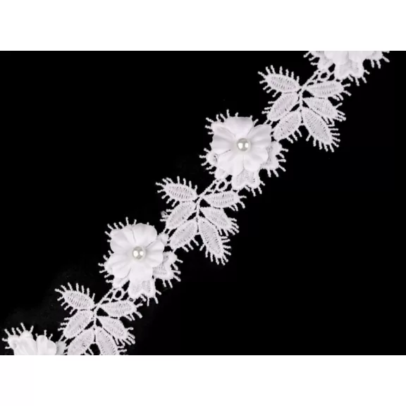 Szellős csipke 3D virág gyönggyel szélessége 42 mm - Off White Szellős csipke 3D virág gyönggyel szélessége 42 mm - Off White