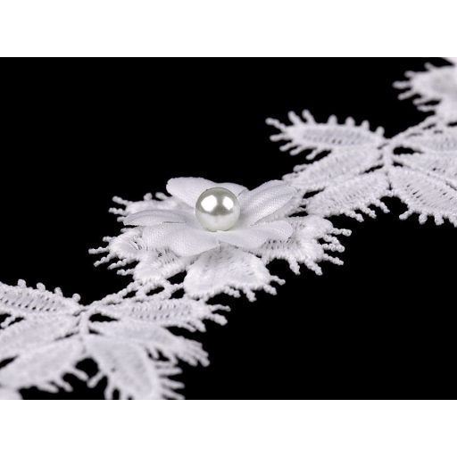 Szellős csipke 3D virág gyönggyel szélessége 42 mm