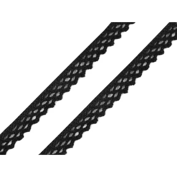 Pamut vertcsipke szélessége 12 mm - 6 fekete (5 m-es csomagolás) Pamut vertcsipke szélessége 12 mm - 6 fekete (5 m-es csomagolás)