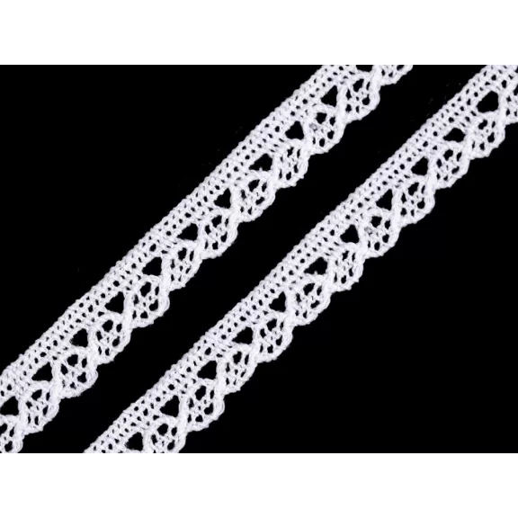 Pamut csipke szalag széles 10 mm; 14 mm - 1 (10 mm) fehér (22,5 m-es csomagolás) Pamut csipke szalag széles 10 mm; 14 mm - 1 (10 mm) fehér (22,5 m-es csomagolás)