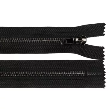   Fém cipzár No 5 hossz. 18 cm ( jeans ) nem bontható - fekete platina (25 db-os csomagolás)