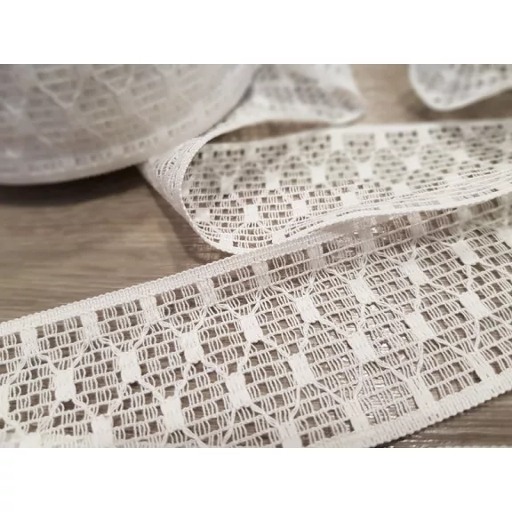 Fehér kevertszálas pamut szalag csipke 55mm-es Fehér kevertszálas pamut szalag csipke 55mm-es