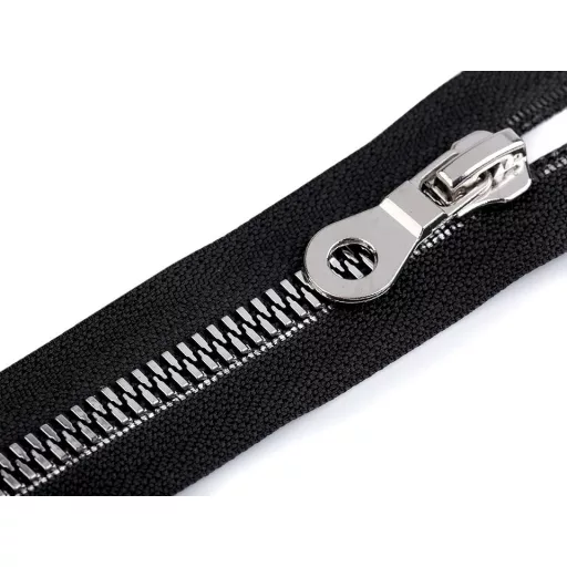 Cápa fogú cipzár vastag 60 cm ezüst-fekete fogak no 8 mm