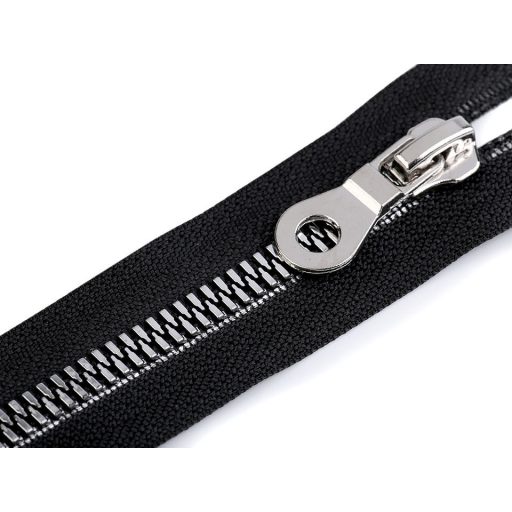 Cápa fogú cipzár vastag 70 cm ezüst-fekete fogak no 8 mm