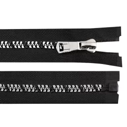 Cápa fogú cipzár vastag 60 cm ezüst-fekete fogak no 8 mm