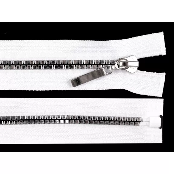 Cápa fogú cipzár 40 cm vastag GT10 No 5 négyzet formájú fogak - 3 fehér ezüst (1 db-os csomagolás) Cápa fogú cipzár 40 cm vastag GT10 No 5 négyzet formájú fogak - 3 fehér ezüst (1 db-os csomagolás)