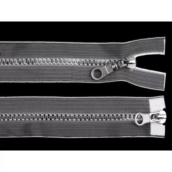GT10 bontható kétnyitós öntött műanyag cipzár 90 cm transzparens - Transparent ezüst (1 db-os csomagolás) GT10 bontható kétnyitós öntött műanyag cipzár 90 cm transzparens - Transparent ezüst (1 db-os csomagolás)