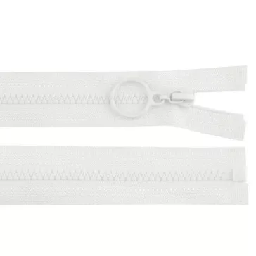   Cápa fogú cipzár vékony bontható No 3 karikával hossz 60 cm - 101 fehér (5 db-os csomagolás)