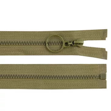   Cápa fogú cipzár vékony bontható No 3 karikával hossz 60 cm - 263 khaki (25 db-os csomagolás)