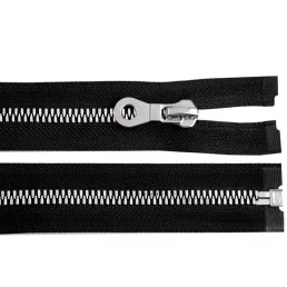 Cápa fogú cipzár vastag 90 cm ezüst-fekete fogak no 8 mm