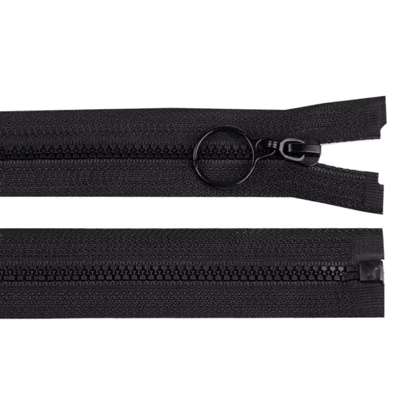 Cápa fogú cipzár vékony bontható No 3 mm cipzár 70 cm hossz. karikával - 322 fekete (5 db-os csomagolás) Cápa fogú cipzár vékony bontható No 3 mm cipzár 70 cm hossz. karikával - 322 fekete (5 db-os csomagolás)
