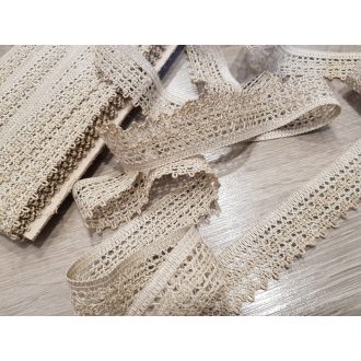 Natúr bézs kevertszálas len szalag csipke 30 mm-es