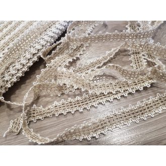 Natúr bézs-fehér kevertszálas len szalag csipke 20mm-es