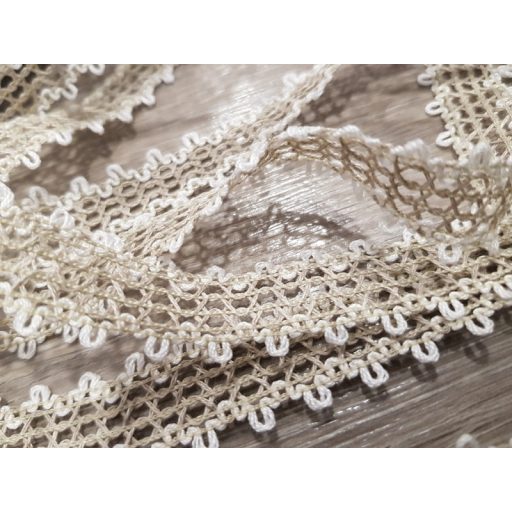 Natúr bézs-fehér kevertszálas len szalag csipke 20mm-es