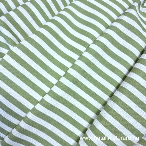 zöld csíkos vastag pamutvászon – természetes 100% pamut dekorációs textil vászonkötéssel