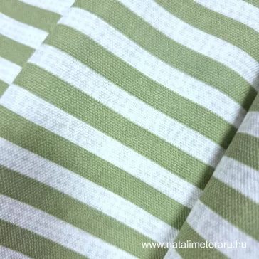 zöld csíkos vastag pamutvászon – természetes 100% pamut dekorációs textil vászonkötéssel