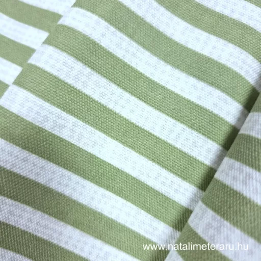zöld csíkos vastag pamutvászon – természetes 100% pamut dekorációs textil vászonkötéssel
