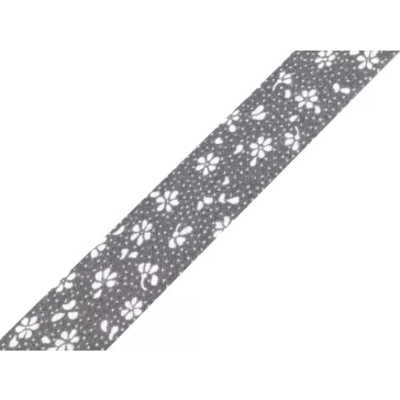   Pamut ferdepánt mintával szélessége 20 mm vasalt - 920110/4 szürke virágok
790978 790979 (75 m-os csomagolás)