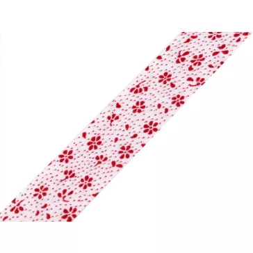   Pamut ferdepánt mintával szélessége 20 mm vasalt - 920110/1 fehér piros virágok
790978 790979 (75 m-os csomagolás)