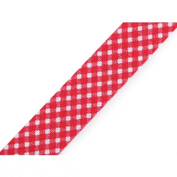   Ferdepánt pamut pöttyök, kockaminta, csillag szélessége 20 mm vasalt - 380900/7 piros kocka (16 m-os csomagolás)