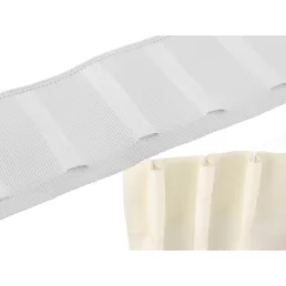   Függöny ráncoló szalag, 75 mm széles, fém kampókhoz való fülekkel