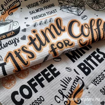 “Coffee Time” waffle fabric, 50 cm wide.