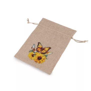   Ajándékzsák 13x18 cm juta utánzat - 1 természetes bézs pillangó (40 db-os csomagolás)