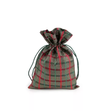   Karácsonyi ajándékzsák kockás lurexszel 13x18 cm - 2 arany (30 db-os csomagolás)
