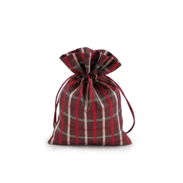   Karácsonyi ajándékzsák kockás lurexszel 13x18 cm - 3 piros (30 db-os csomagolás)