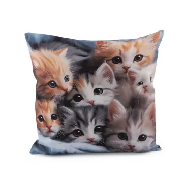   Bársony párnahuzat kutyus, cica 45x45 cm - 2 szürkés bézs macska (1 db-os csomagolás)
