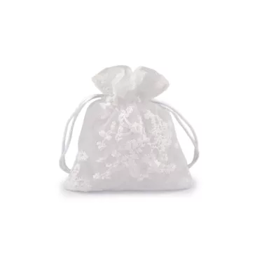   Hímzett ajándékzacskó 10x13 cm - 1 fehér (40 db-os csomagolás)