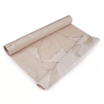   Szatén asztali futó lux 3D levelek, szélessége 48 cm - világos bézs (1 db-os csomagolás)