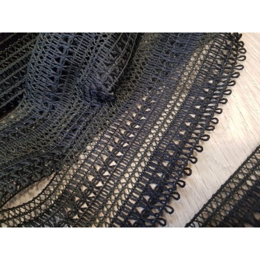 Fekete kevertszálas pamut szalag csipke 67mm-es