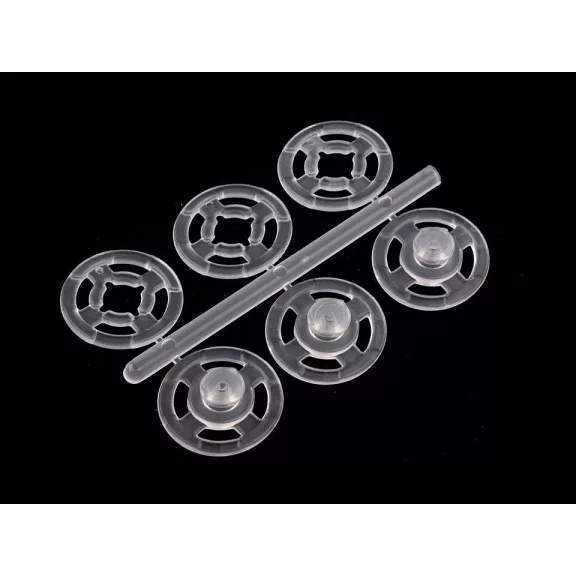 Felvarrható műanyag patent / összenyomható gomb Ø7mm - Ø 15 mm - 13 mm Transparent (50 bunch) Felvarrható műanyag patent / összenyomható gomb Ø7mm - Ø 15 mm - 13 mm Transparent (50 bunch)