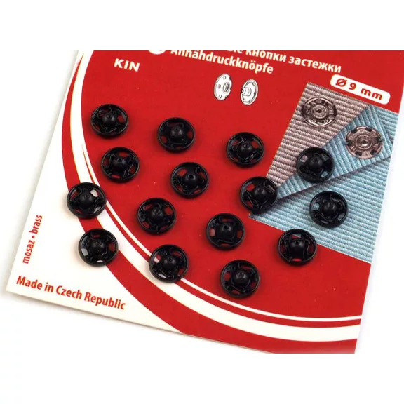 Patentek felvarrhatók / összenyomható gomb - 23/9 mm 1 fekete (1 lap) Patentek felvarrhatók / összenyomható gomb - 23/9 mm 1 fekete (1 lap)