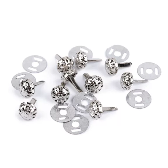 Két lábú szög / fém lábak kézitáskákhoz filigrán Ø10 mm; 12 mm - 1 (Ø10 mm) nikkel (1000 szett) Két lábú szög / fém lábak kézitáskákhoz filigrán Ø10 mm; 12 mm - 1 (Ø10 mm) nikkel (1000 szett)